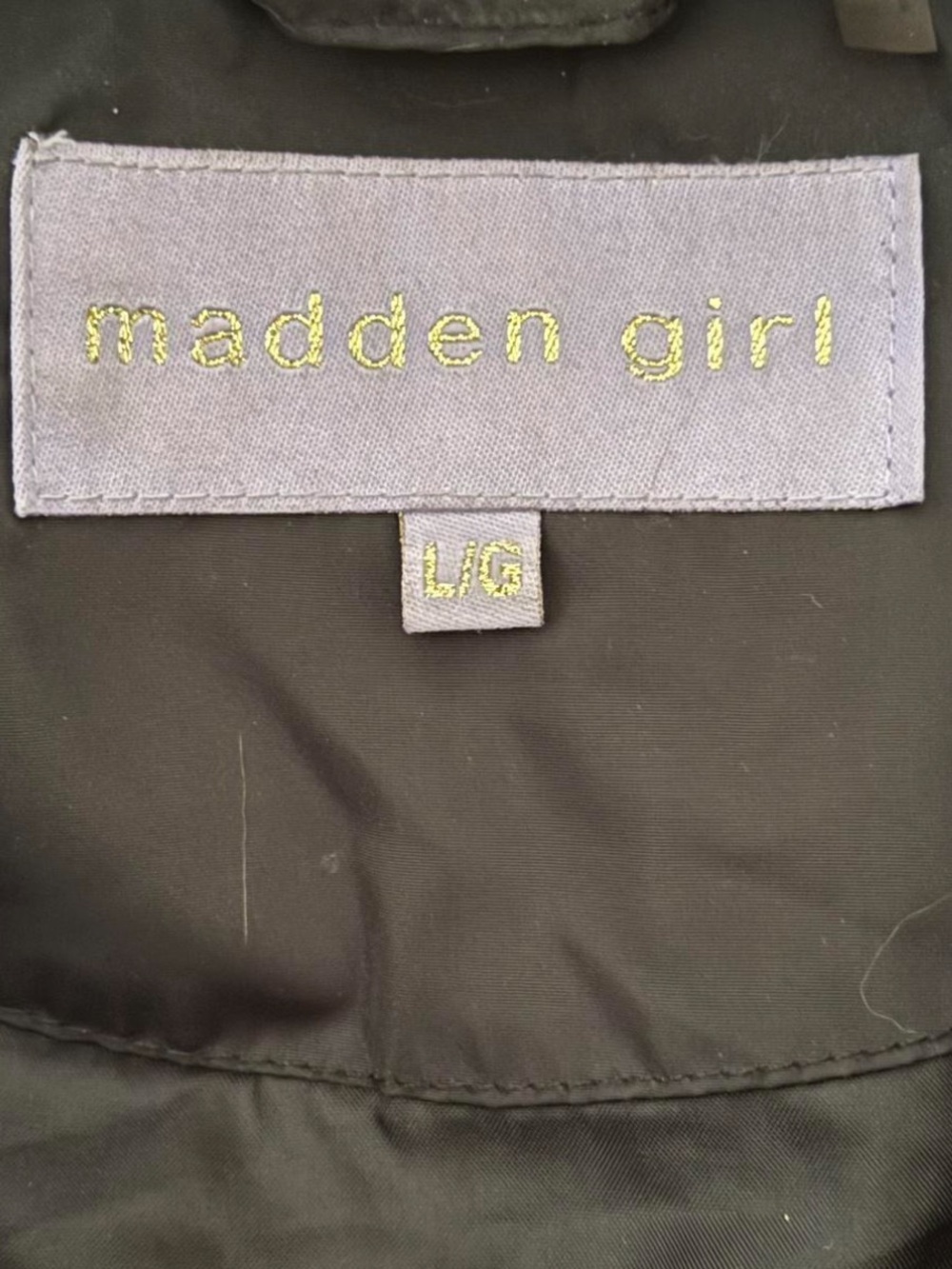Madden Girl Black Quilted Puffer Jacket Faux Fur Trim Hood Women’s - Picture 6 of 8